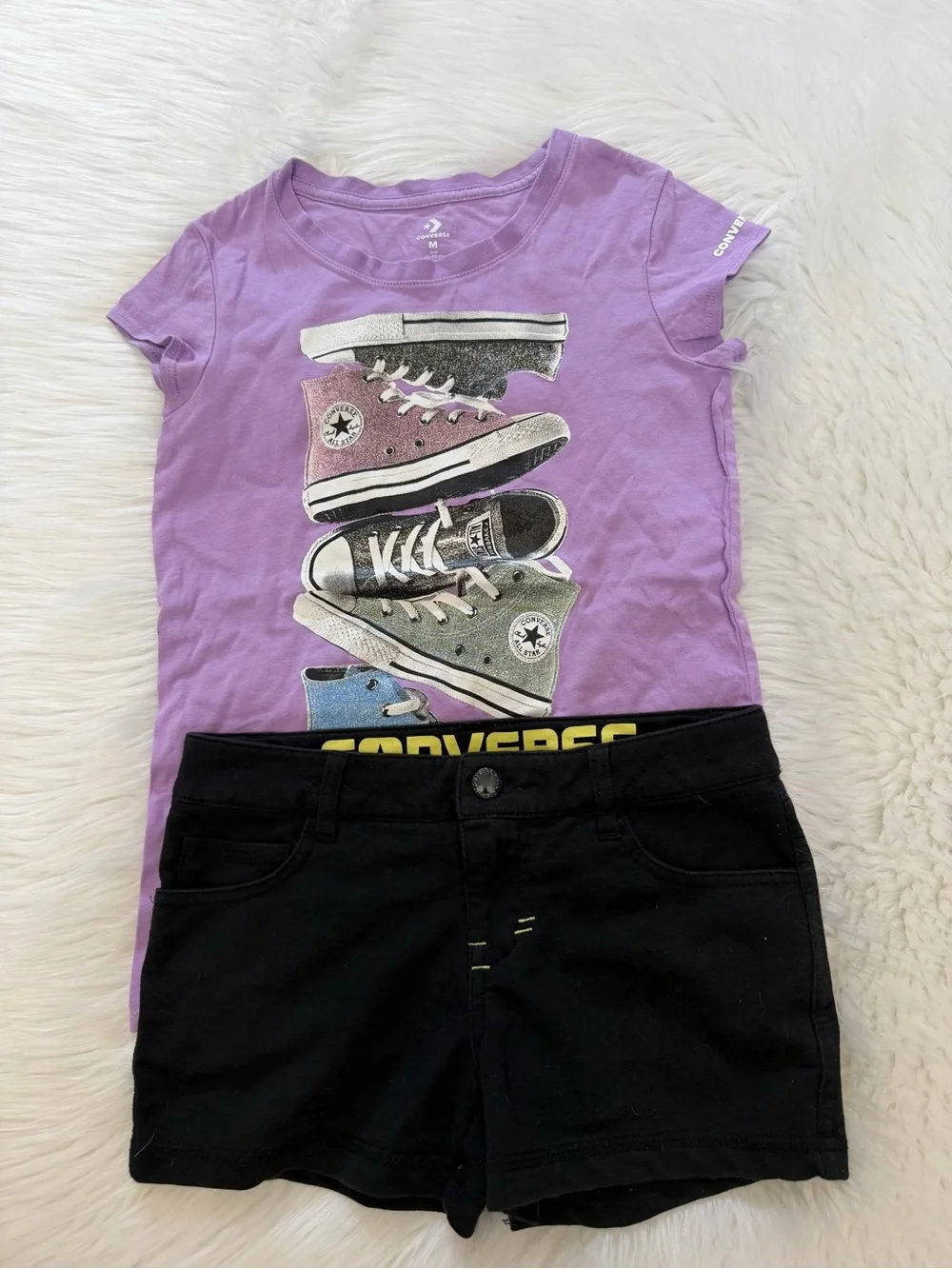 Converse Purple Graphic Tee w/Black Short Outfit Sz M